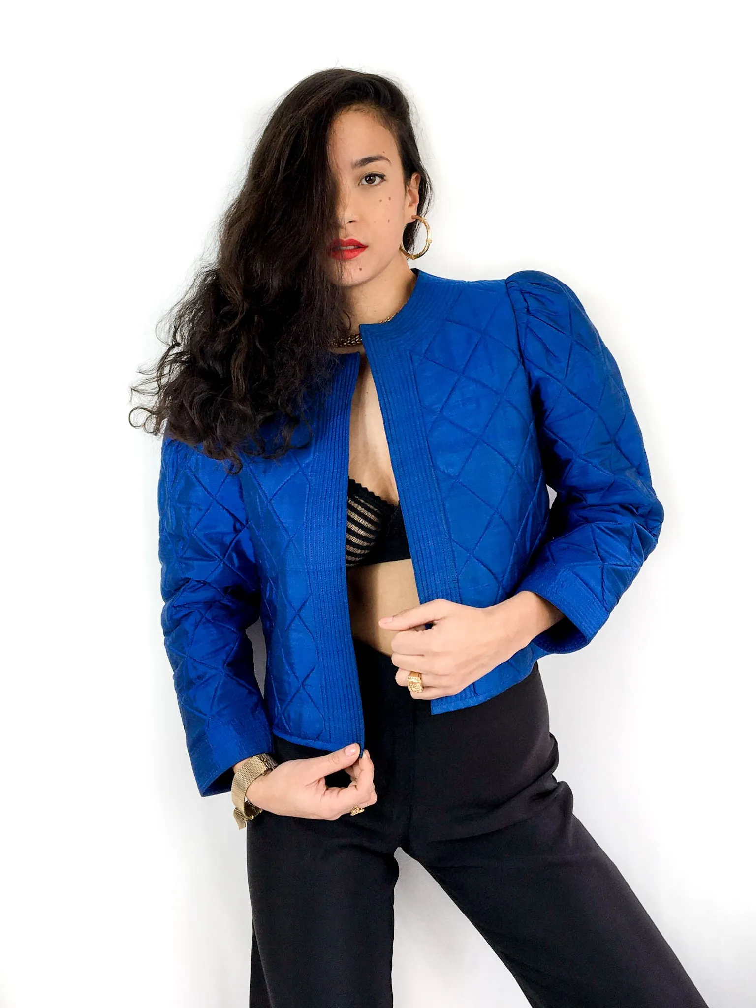 80s vintage quilted evening jacket, no closure