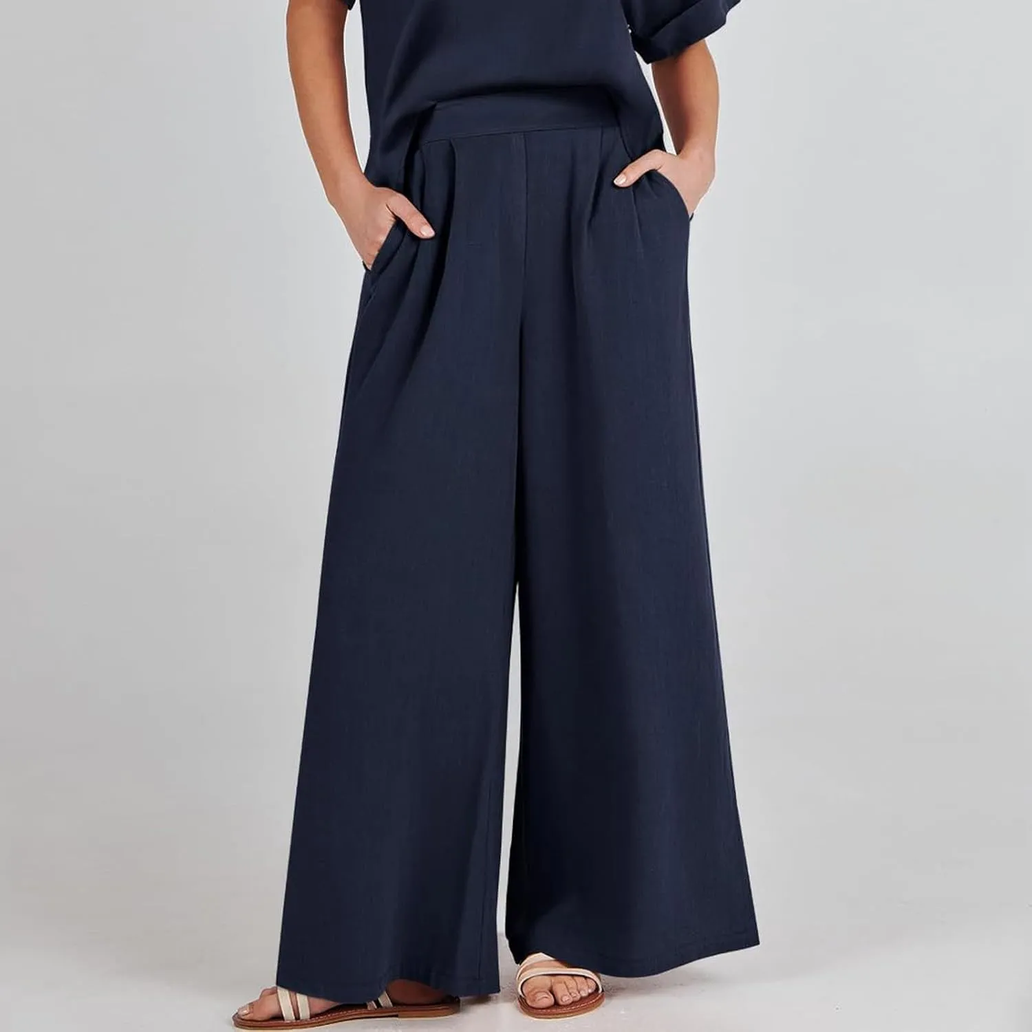 Baggy Wide Leg Yoga Pants for Women Flowy Oversized Palazzo Pants Casual Beach Pull On Trousers with Pockets