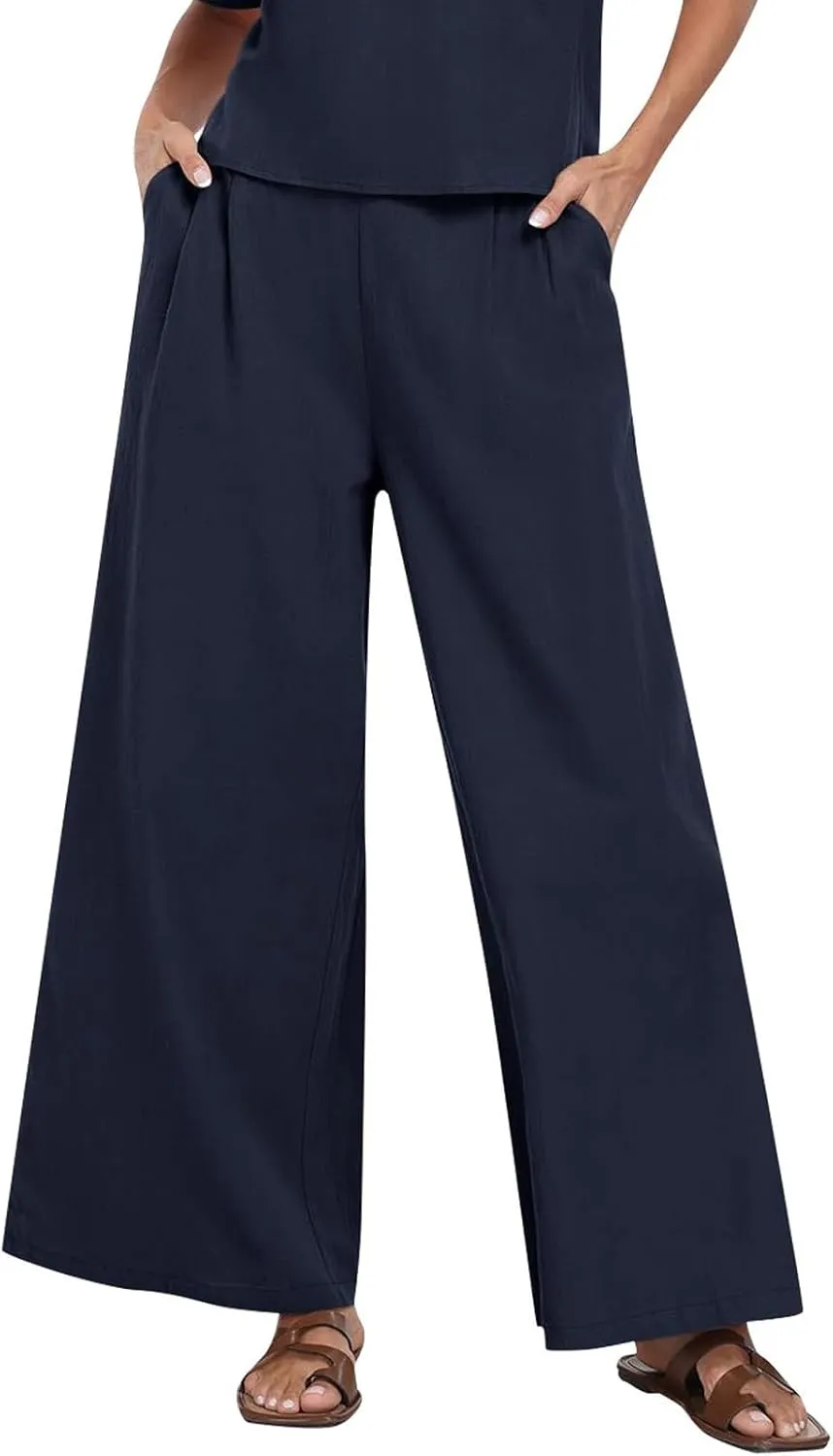 Baggy Wide Leg Yoga Pants for Women Flowy Oversized Palazzo Pants Casual Beach Pull On Trousers with Pockets