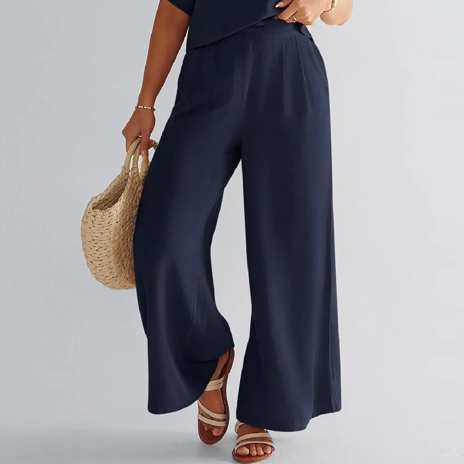 Baggy Wide Leg Yoga Pants for Women Flowy Oversized Palazzo Pants Casual Beach Pull On Trousers with Pockets
