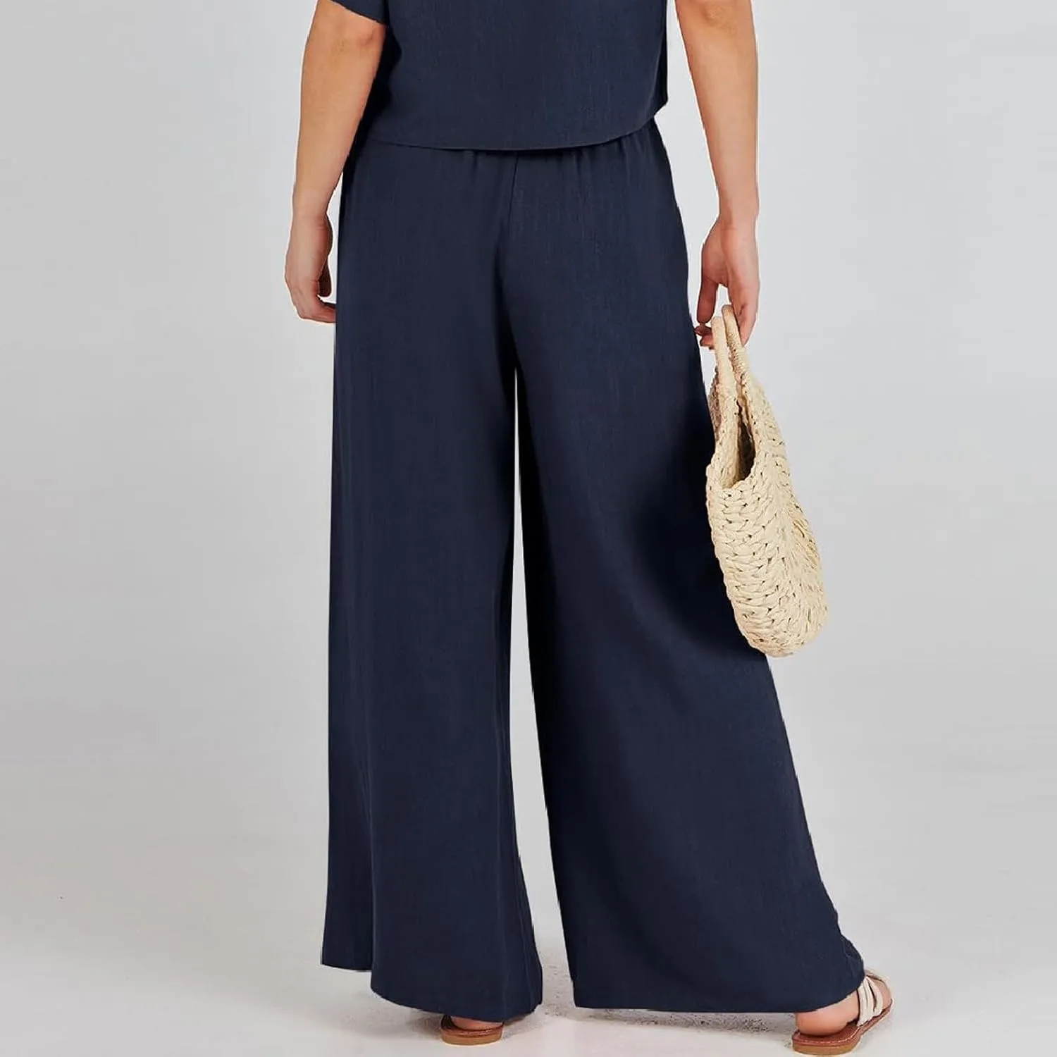Baggy Wide Leg Yoga Pants for Women Flowy Oversized Palazzo Pants Casual Beach Pull On Trousers with Pockets