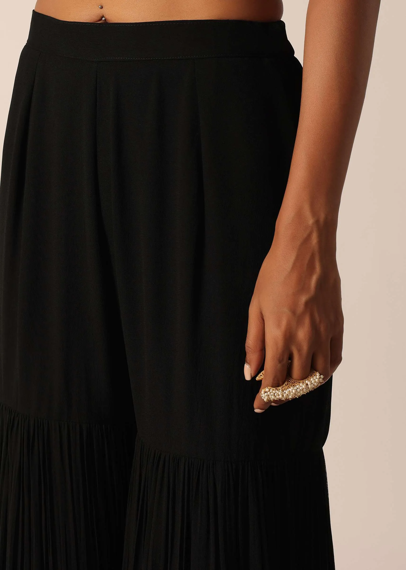Black Chiffon Sharara Set With Sequin Work