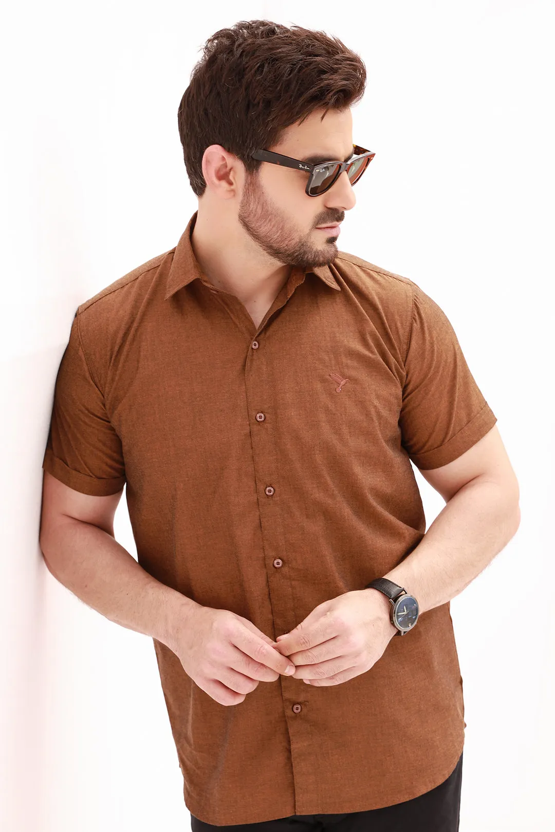 Brown Half Sleeve Casual Shirt - S22 - MS0035R
