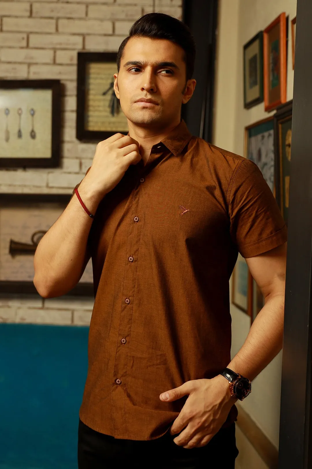 Brown Half Sleeve Casual Shirt - S22 - MS0035R