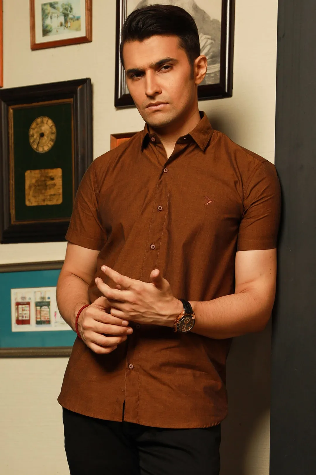 Brown Half Sleeve Casual Shirt - S22 - MS0035R