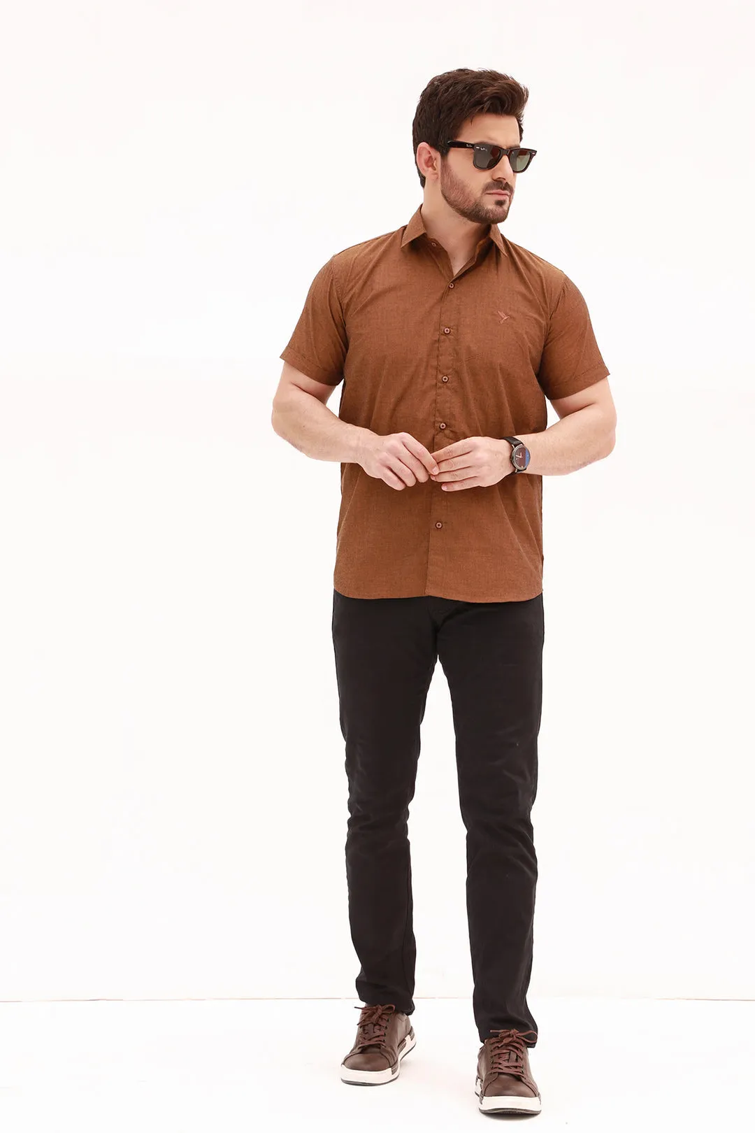 Brown Half Sleeve Casual Shirt - S22 - MS0035R