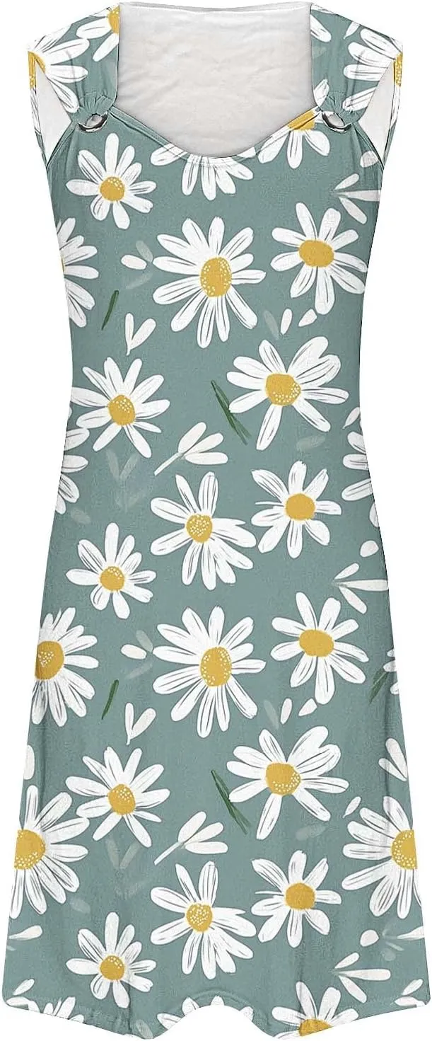 Business Causal Dresses for Women Sleeveless Floral Boho Sundresses Flowy Beach Cover Ups Trendy Tank Mini Dress