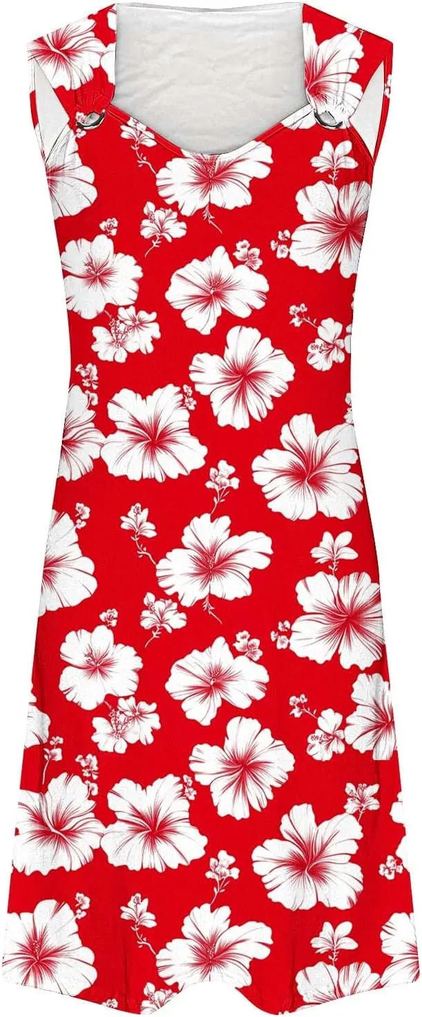 Business Causal Dresses for Women Sleeveless Floral Boho Sundresses Flowy Beach Cover Ups Trendy Tank Mini Dress