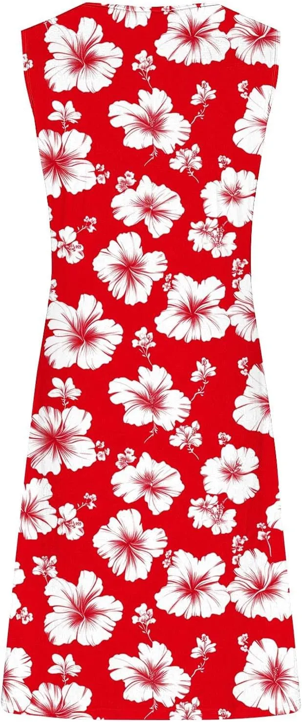 Business Causal Dresses for Women Sleeveless Floral Boho Sundresses Flowy Beach Cover Ups Trendy Tank Mini Dress