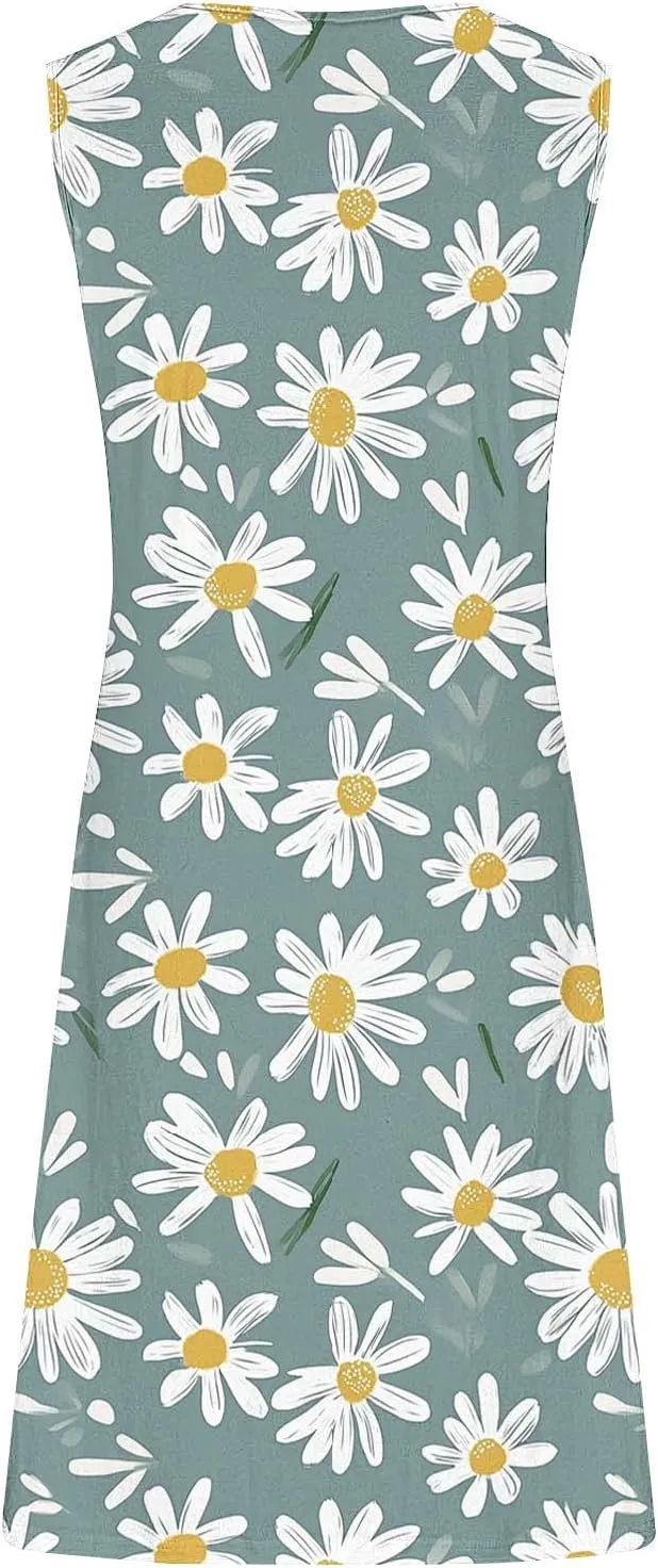 Business Causal Dresses for Women Sleeveless Floral Boho Sundresses Flowy Beach Cover Ups Trendy Tank Mini Dress