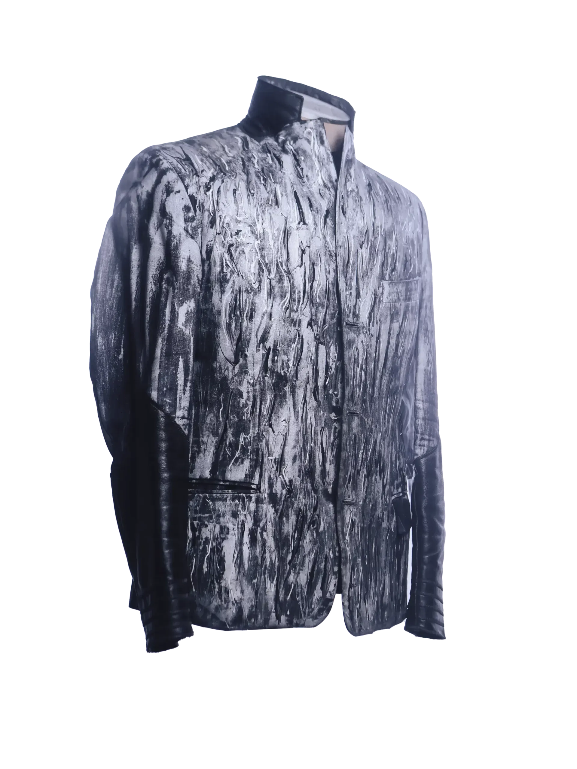 Chic Hand-Painted Cotton Jacket In Silver Tones