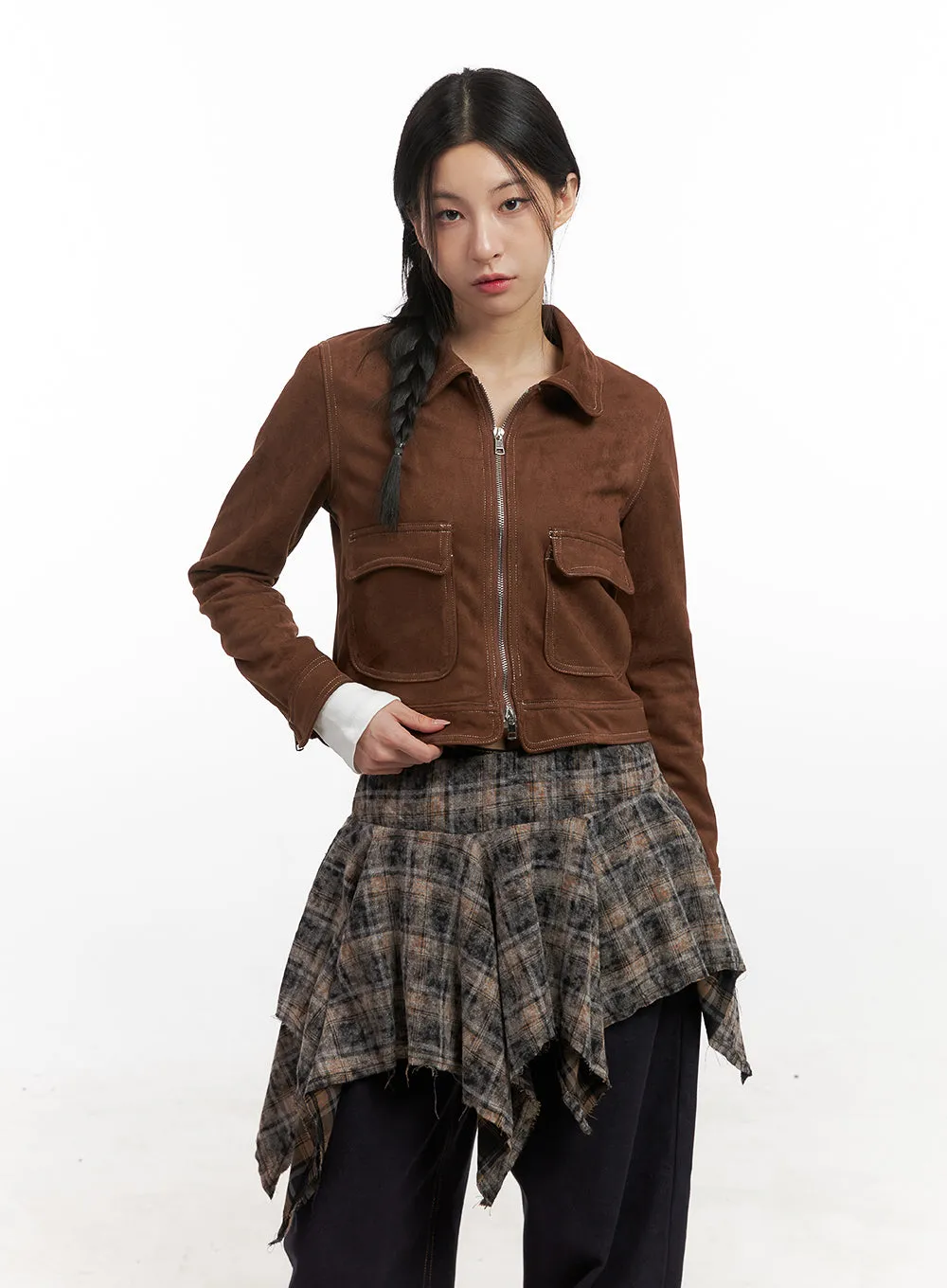 Chic Zip-Up Suede Jacket CN426