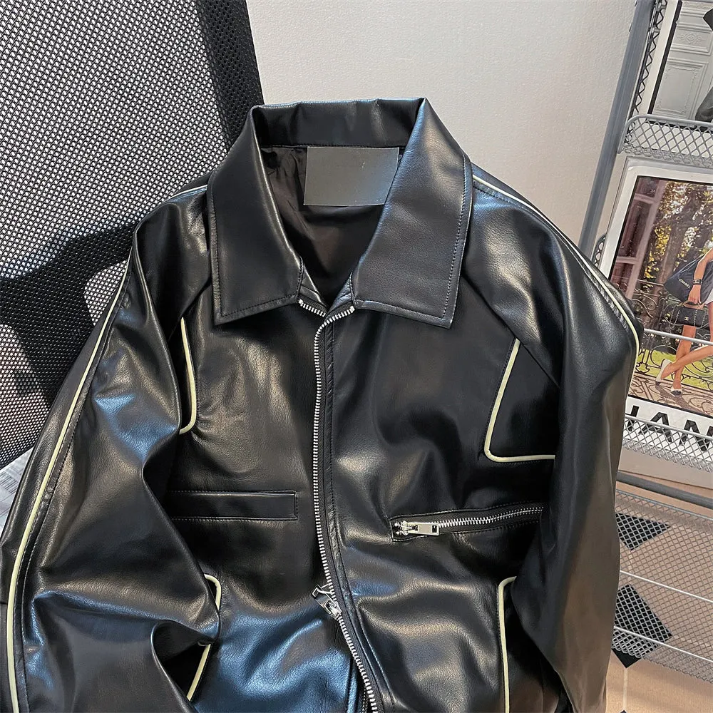 Chic Zipped Black PU Pilot Jacket