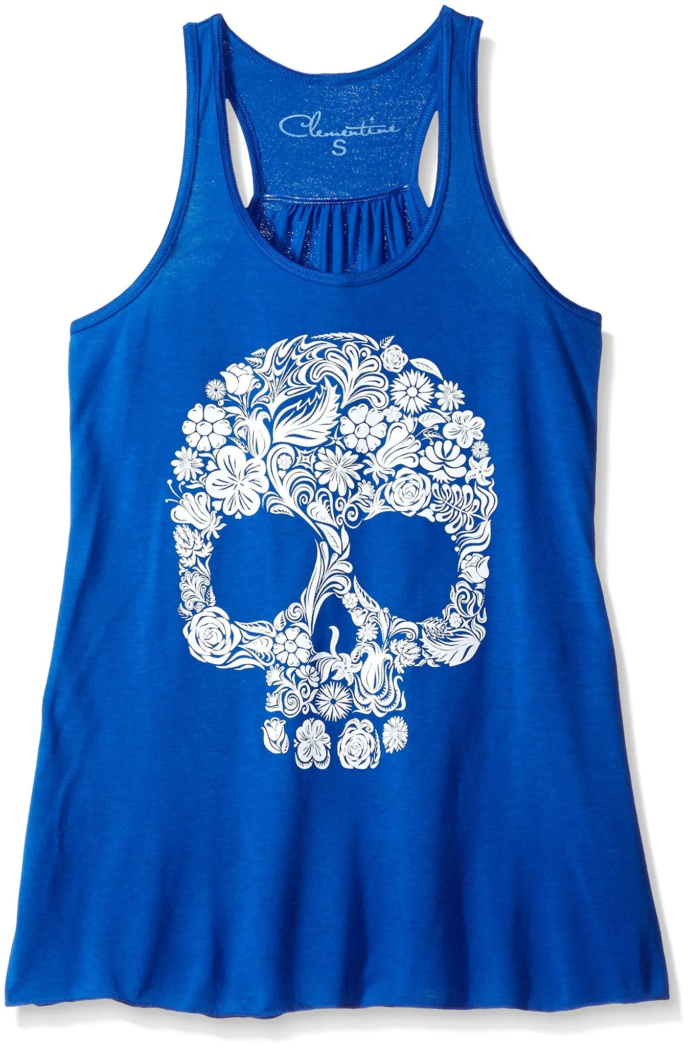 Clementine Women's Petite Plus Floral Skull Graphic Flowy Racerback Tank
