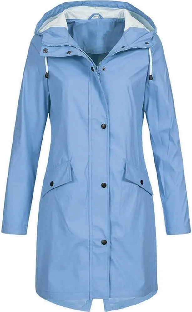 Coats for Women,Plus Jacket Outdoor Windproof Hooded Solid Women Coat Rain Raincoat Women's Coat Light Dressy Jackets