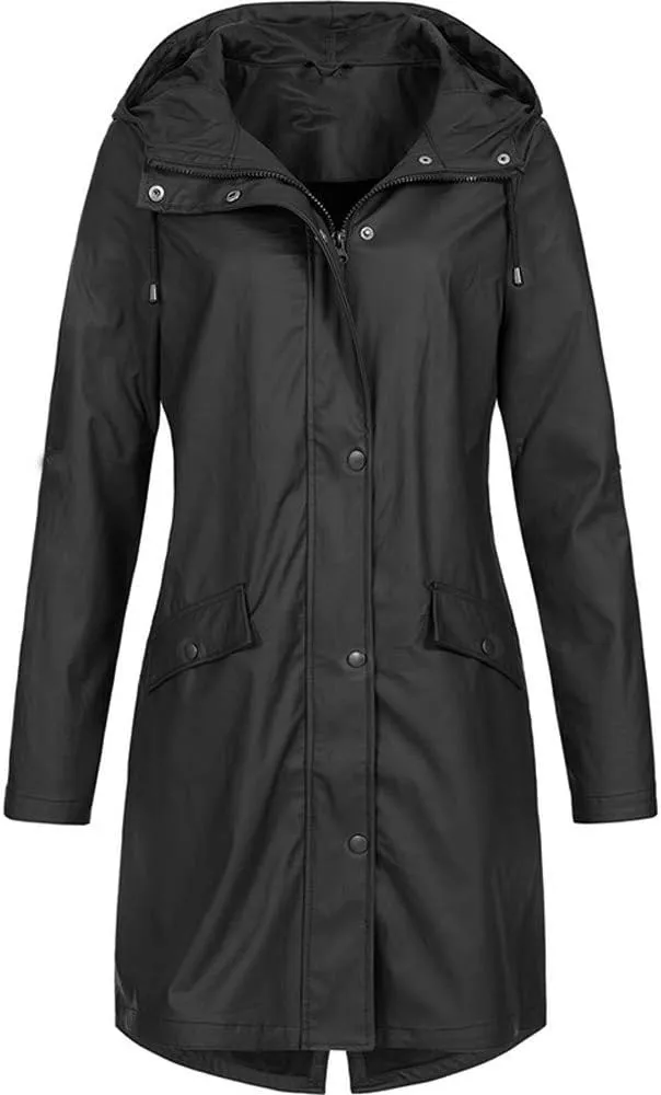 Coats for Women,Plus Jacket Outdoor Windproof Hooded Solid Women Coat Rain Raincoat Women's Coat Light Dressy Jackets