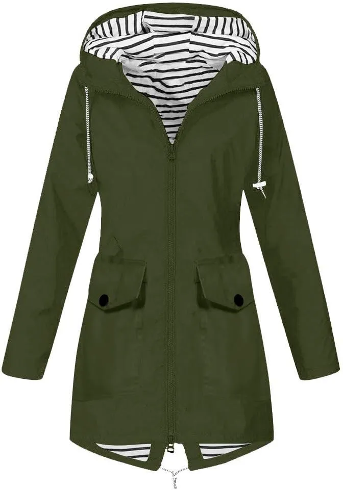 Coats for Women,Plus Jacket Outdoor Windproof Hooded Solid Women Coat Rain Raincoat Women's Coat Light Dressy Jackets