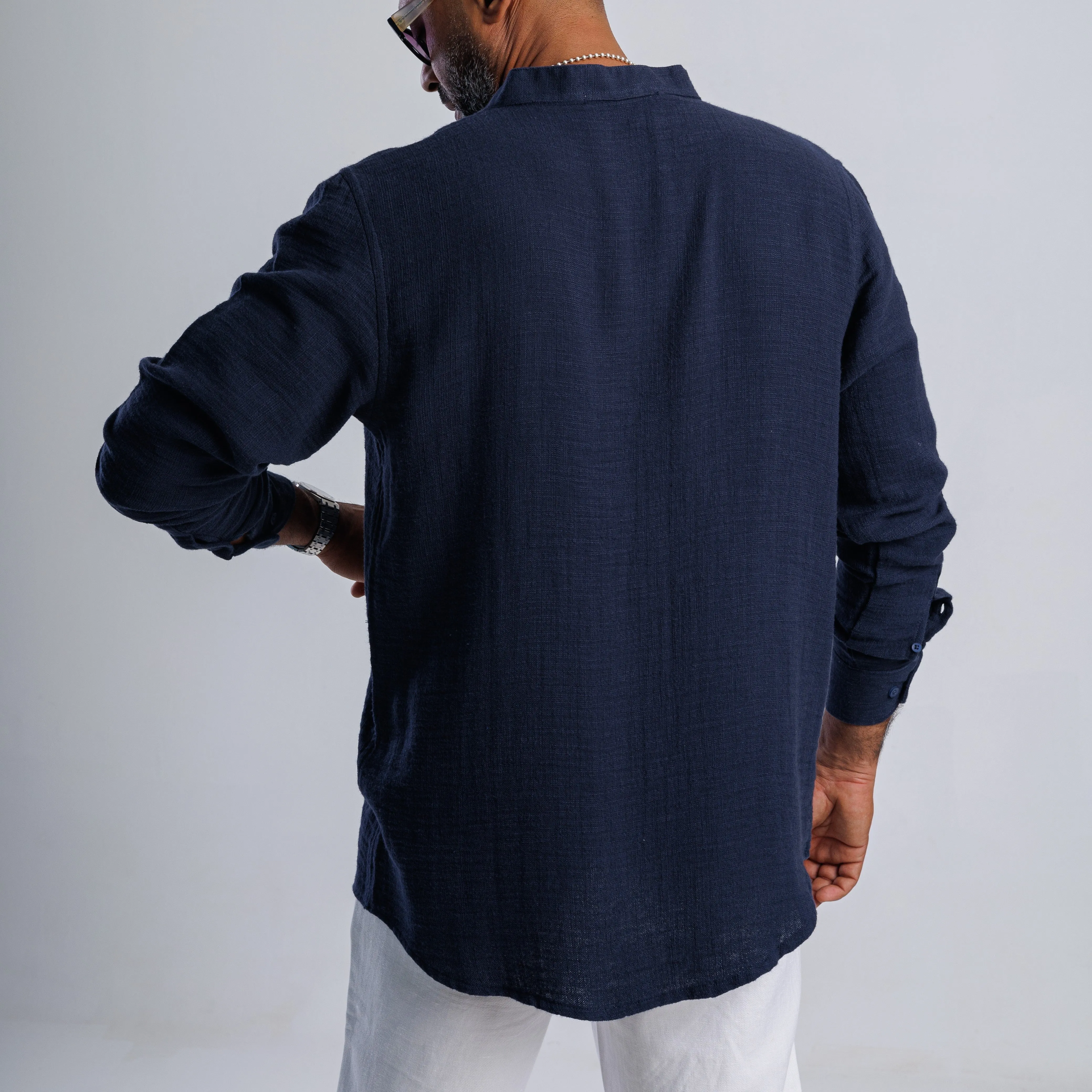 Collarless Linen Shirt