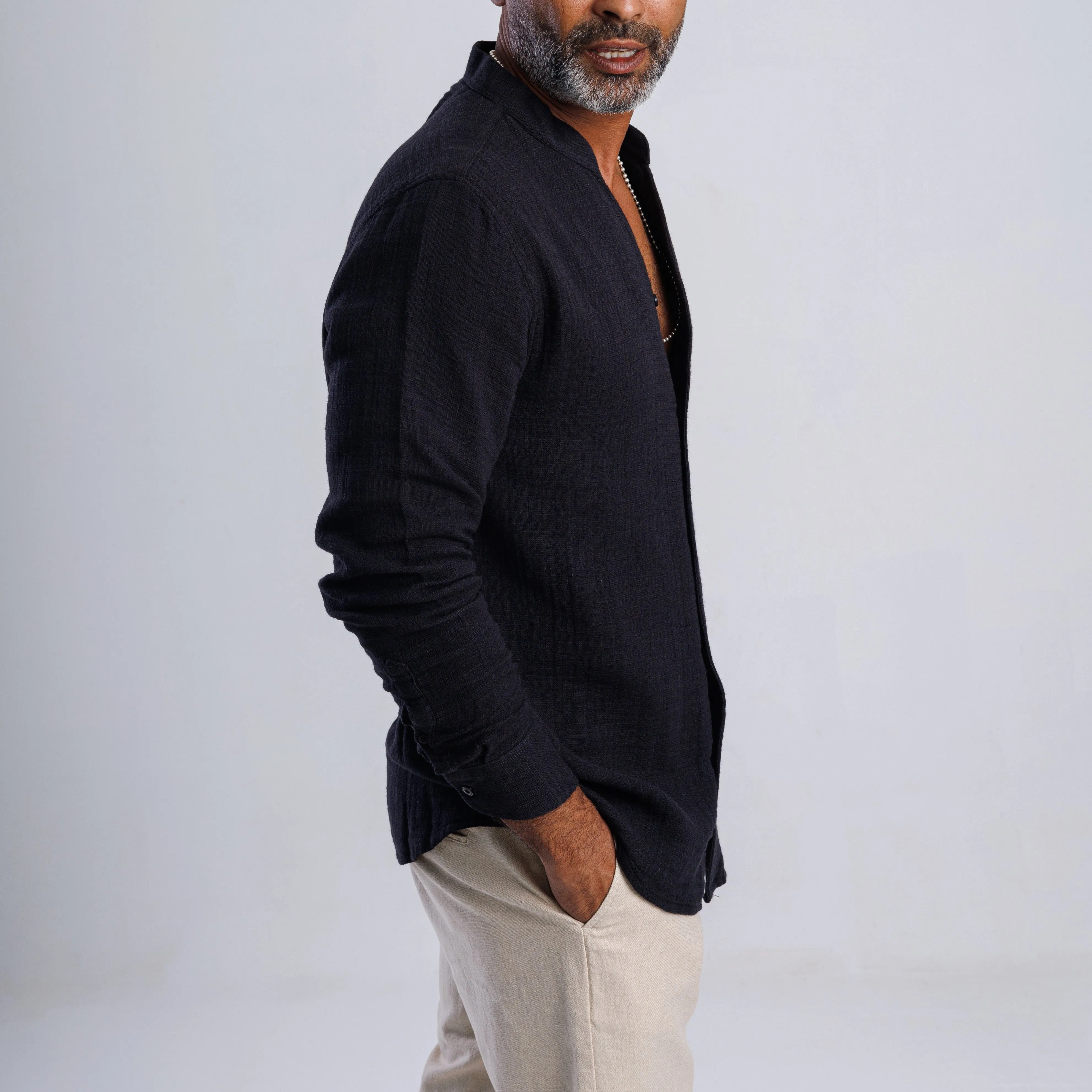 Collarless Linen Shirt