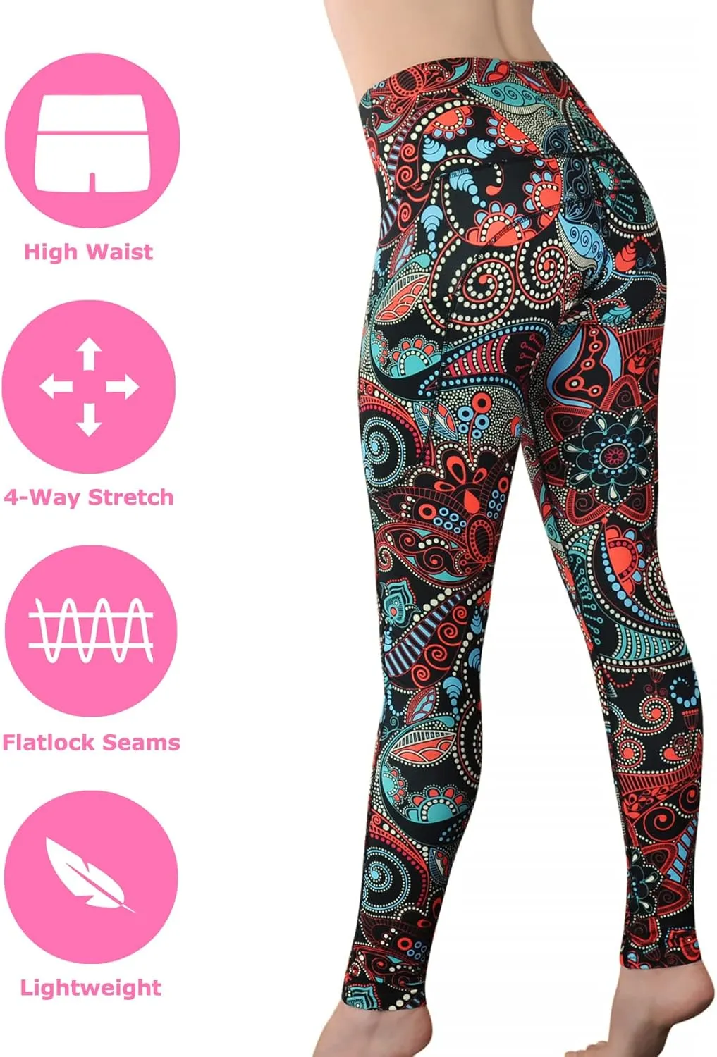 Comfy Yoga Women's Printed High Waisted Yoga Leggings | 2 Side Pockets | Soft Lightweight Workout Leggings
