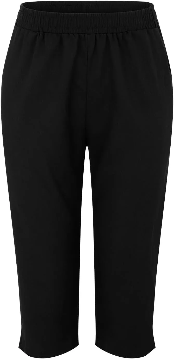 Cotton Linen Capri Pants for Women 2024 Summer Casual Elastic Waisted Straight Leg Drawstring Trousers with Pocket