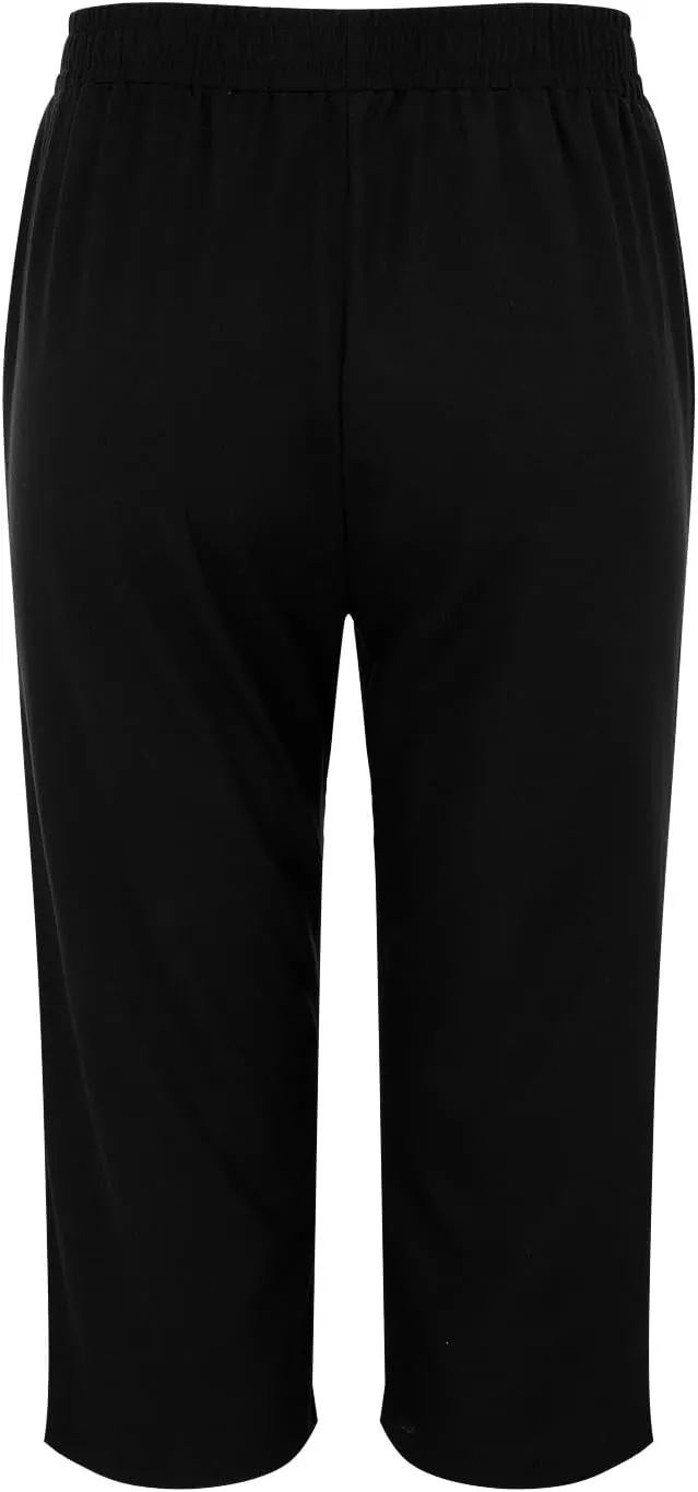 Cotton Linen Capri Pants for Women 2024 Summer Casual Elastic Waisted Straight Leg Drawstring Trousers with Pocket