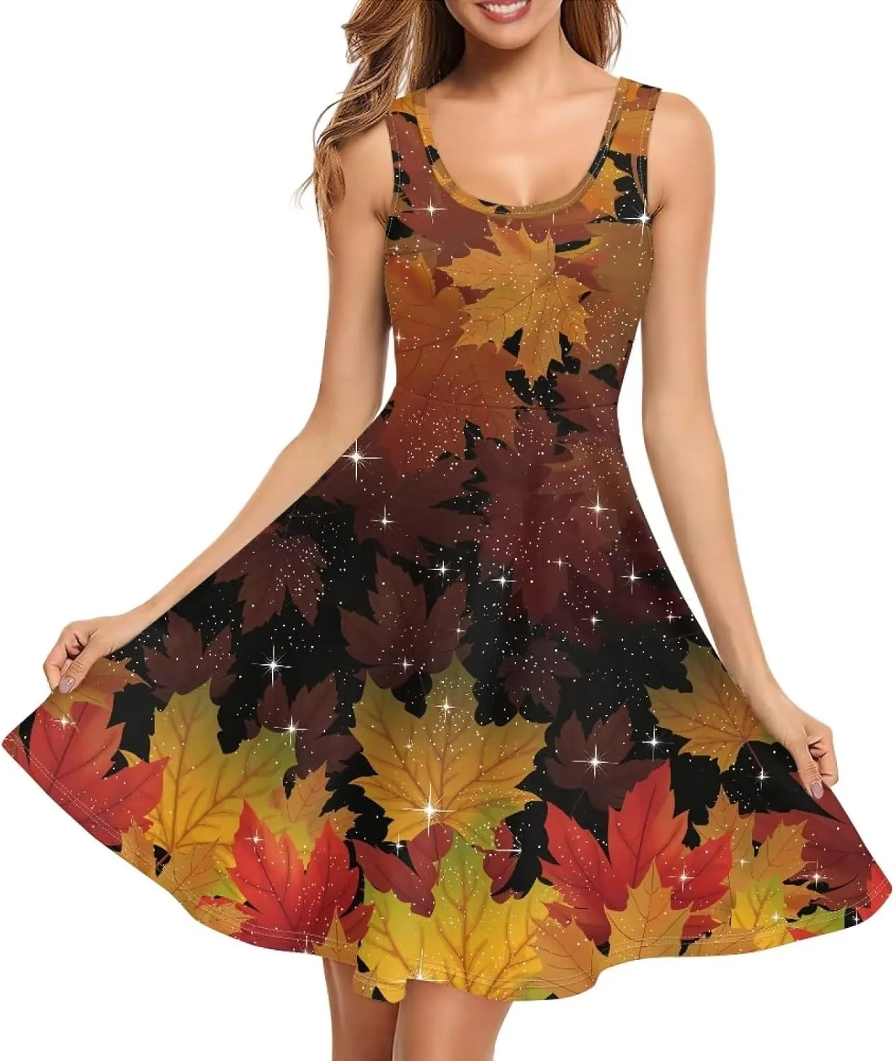 Dolyues Women Dresses Sleeveless Shirt Dress Casual Sundress A-line Swing Tunic Dresses with Pockets