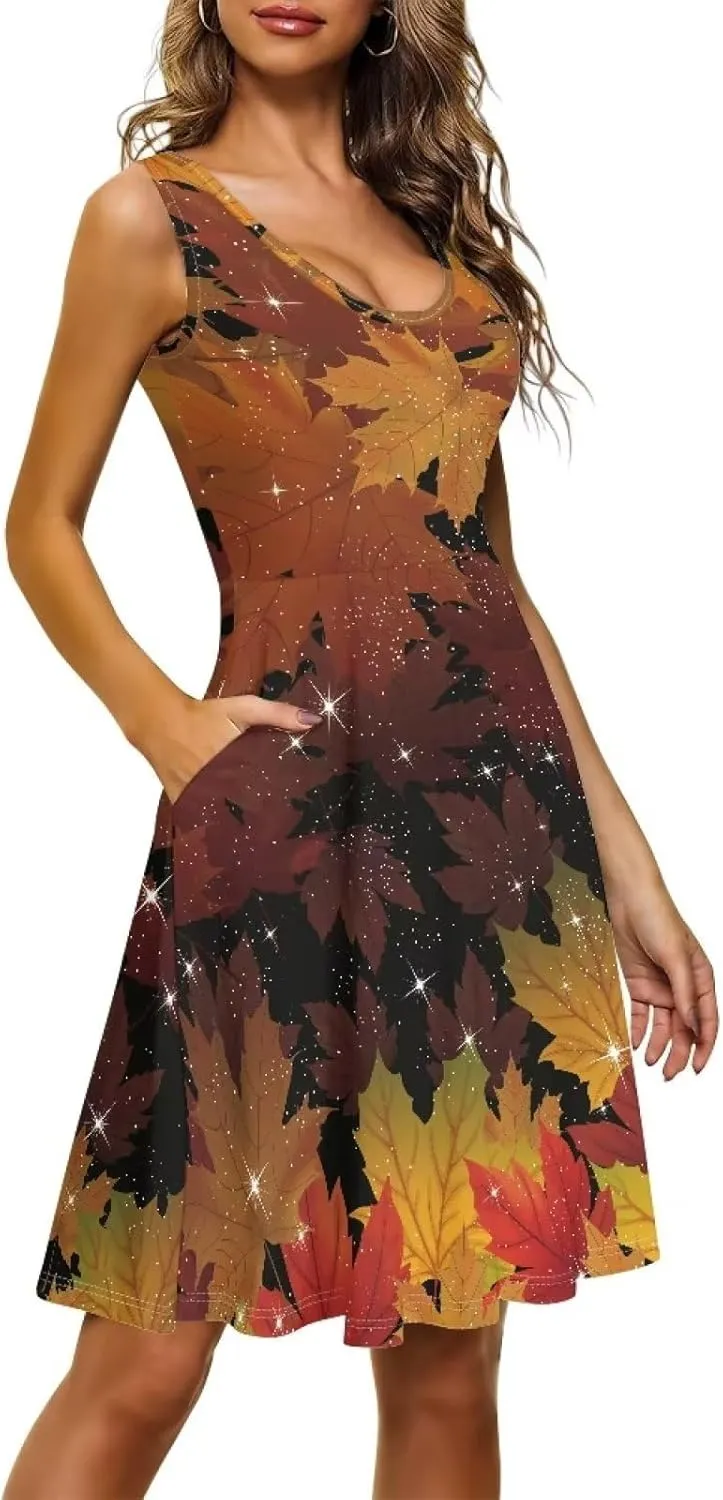 Dolyues Women Dresses Sleeveless Shirt Dress Casual Sundress A-line Swing Tunic Dresses with Pockets