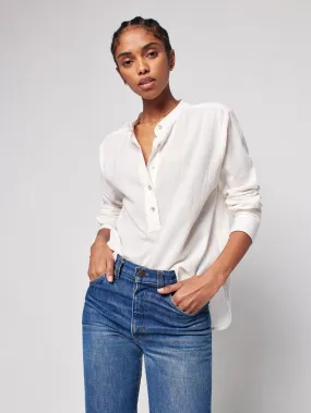 dream cotton gauze collarless shirt in White