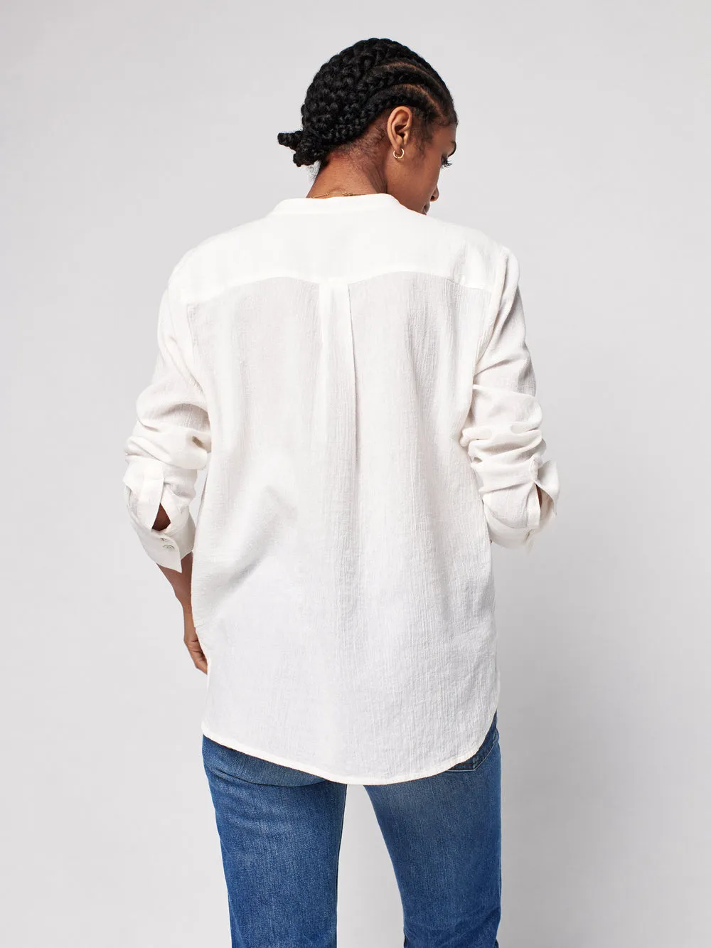 dream cotton gauze collarless shirt in White