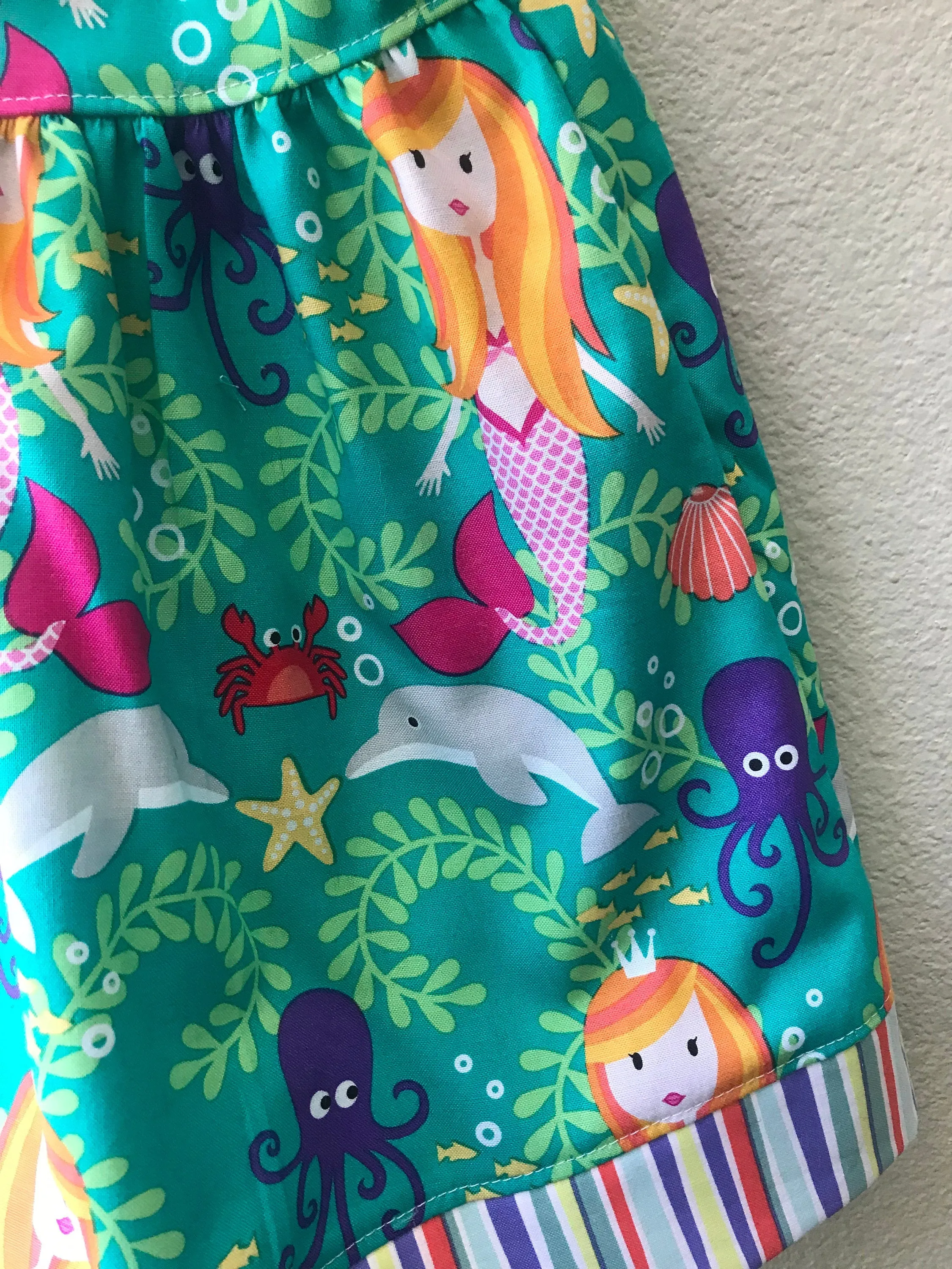 Dress, Mermaid Green Cotton Summer Girls Beach Dress