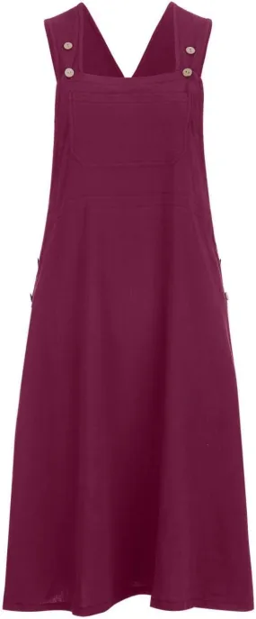 Dresses for Women Solid Color Button Bib Jumper Dress V Neck Knee High Midi Dress Outdoor Leisure Workwear