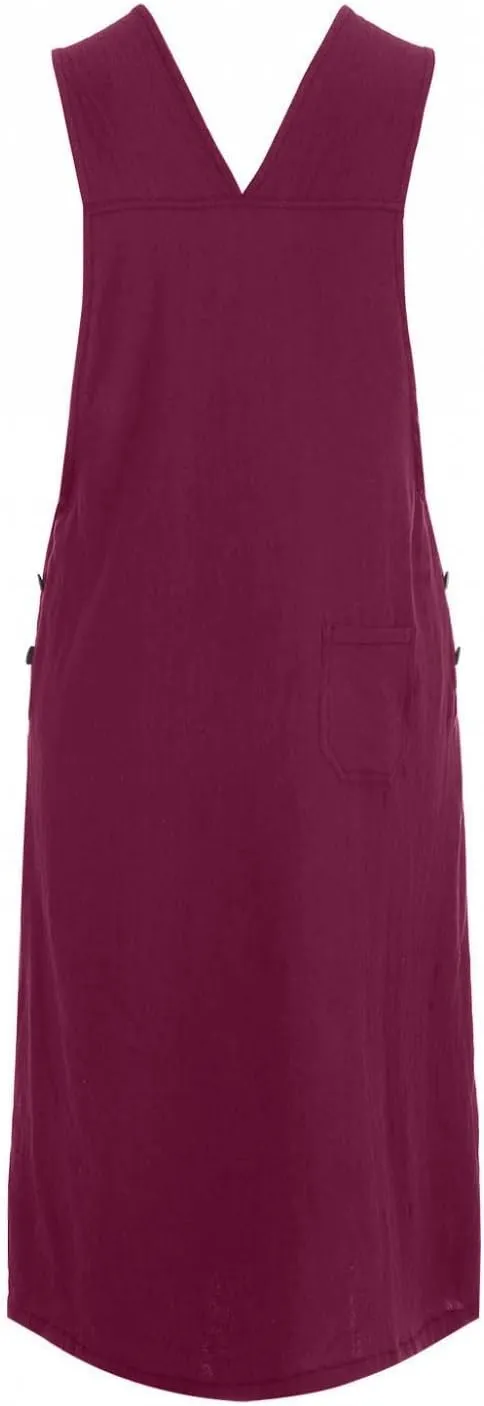 Dresses for Women Solid Color Button Bib Jumper Dress V Neck Knee High Midi Dress Outdoor Leisure Workwear