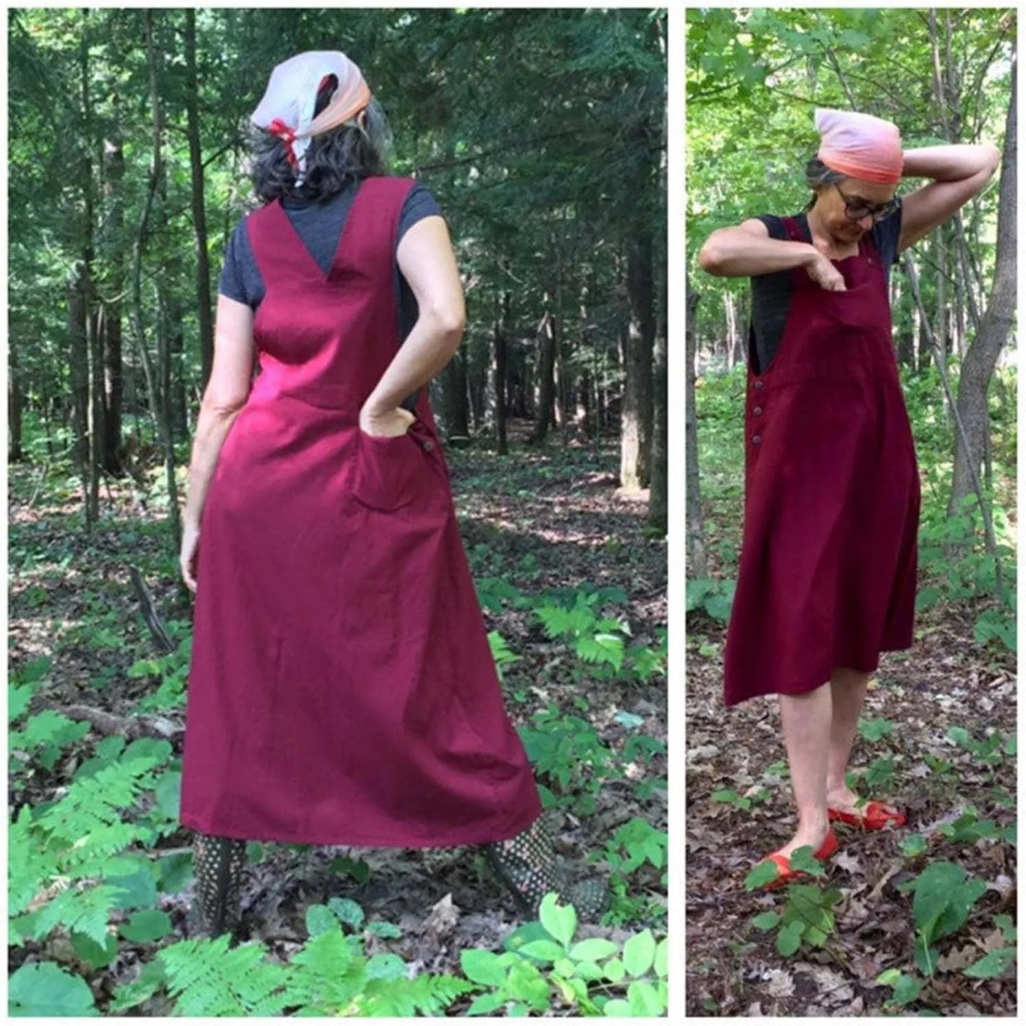 Dresses for Women Solid Color Button Bib Jumper Dress V Neck Knee High Midi Dress Outdoor Leisure Workwear