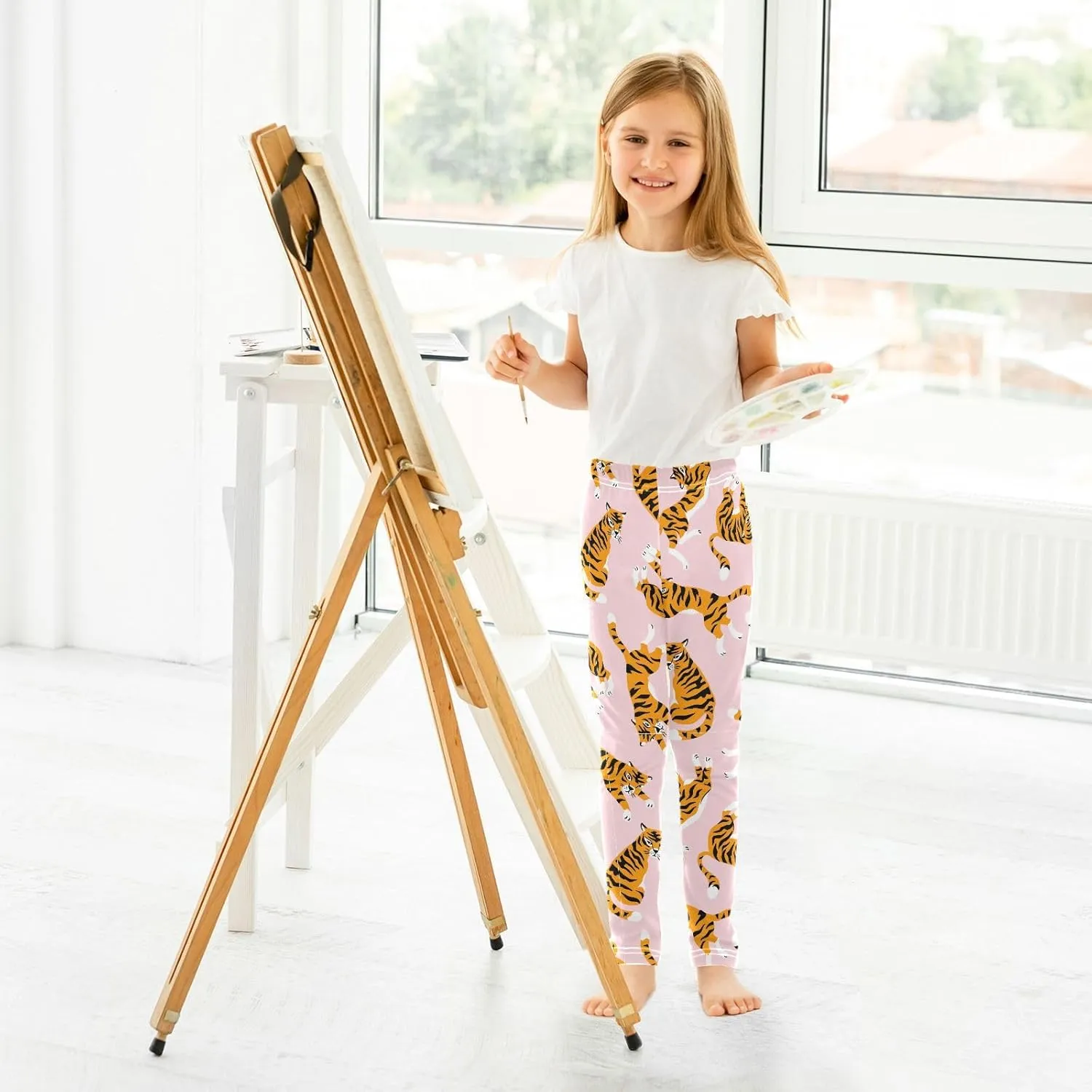 Emelivor Leggings for Girls Stretch Yoga Pants Soft Girls Leggings Ankle Length Leggings for Kids Toddler 4-10 Years