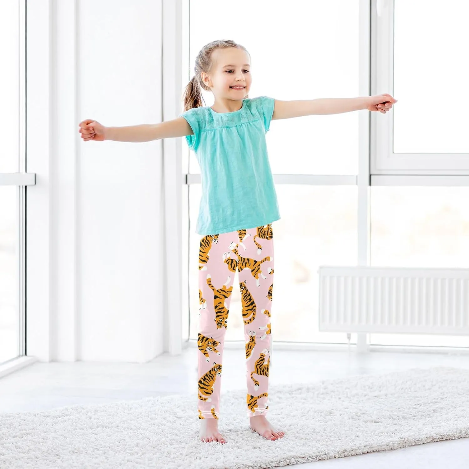 Emelivor Leggings for Girls Stretch Yoga Pants Soft Girls Leggings Ankle Length Leggings for Kids Toddler 4-10 Years