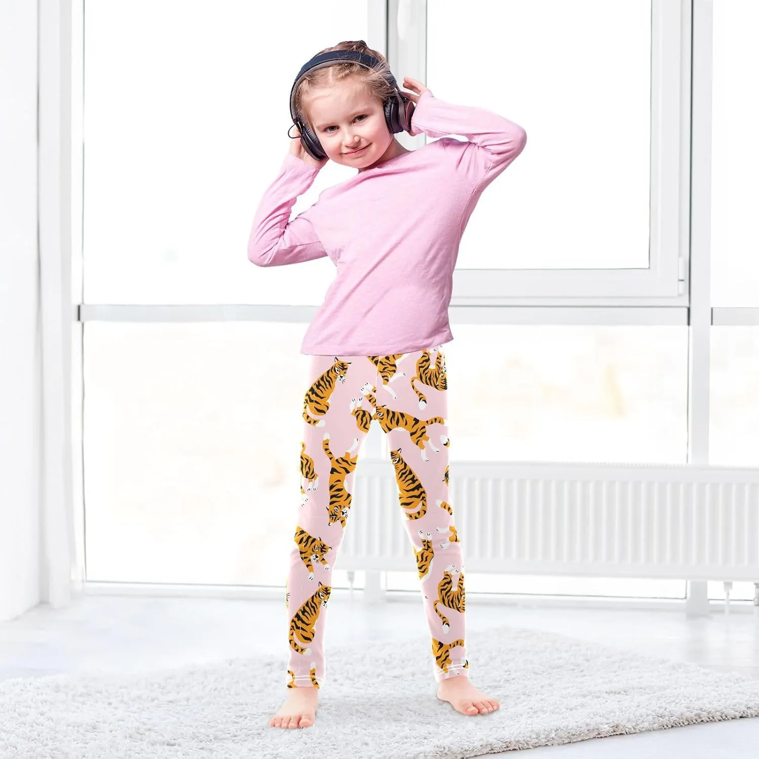 Emelivor Leggings for Girls Stretch Yoga Pants Soft Girls Leggings Ankle Length Leggings for Kids Toddler 4-10 Years