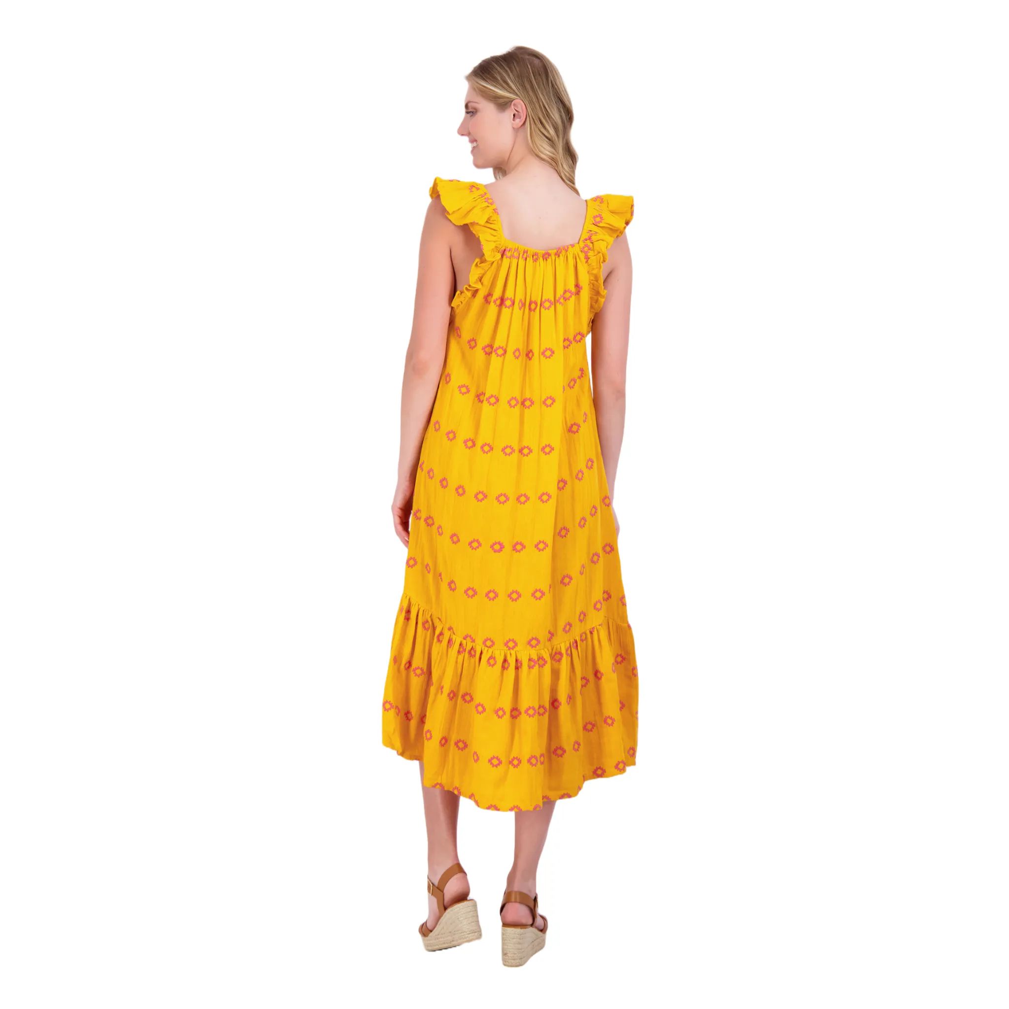 Eva Women's Ruffle Sundress Marigold Embroidery