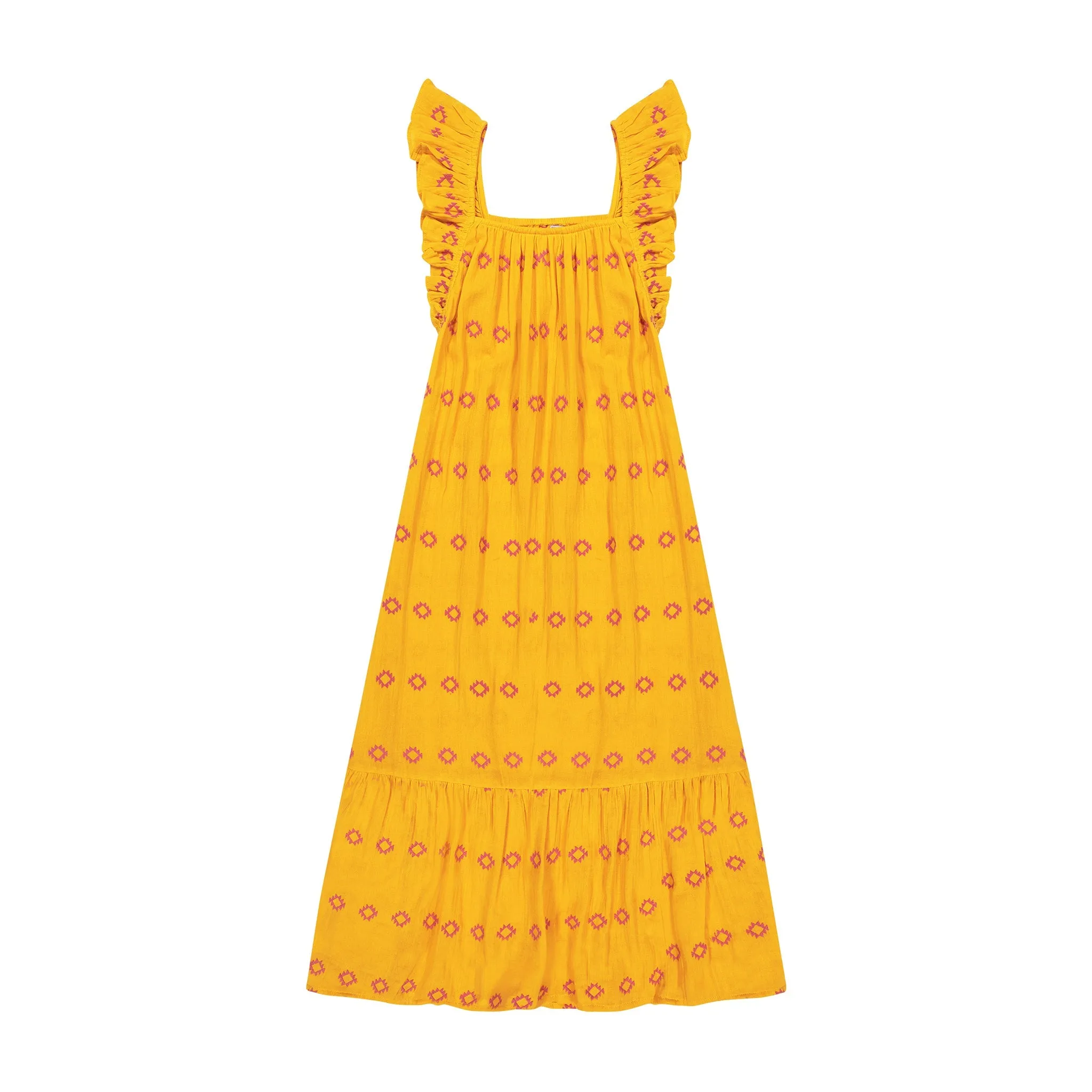 Eva Women's Ruffle Sundress Marigold Embroidery