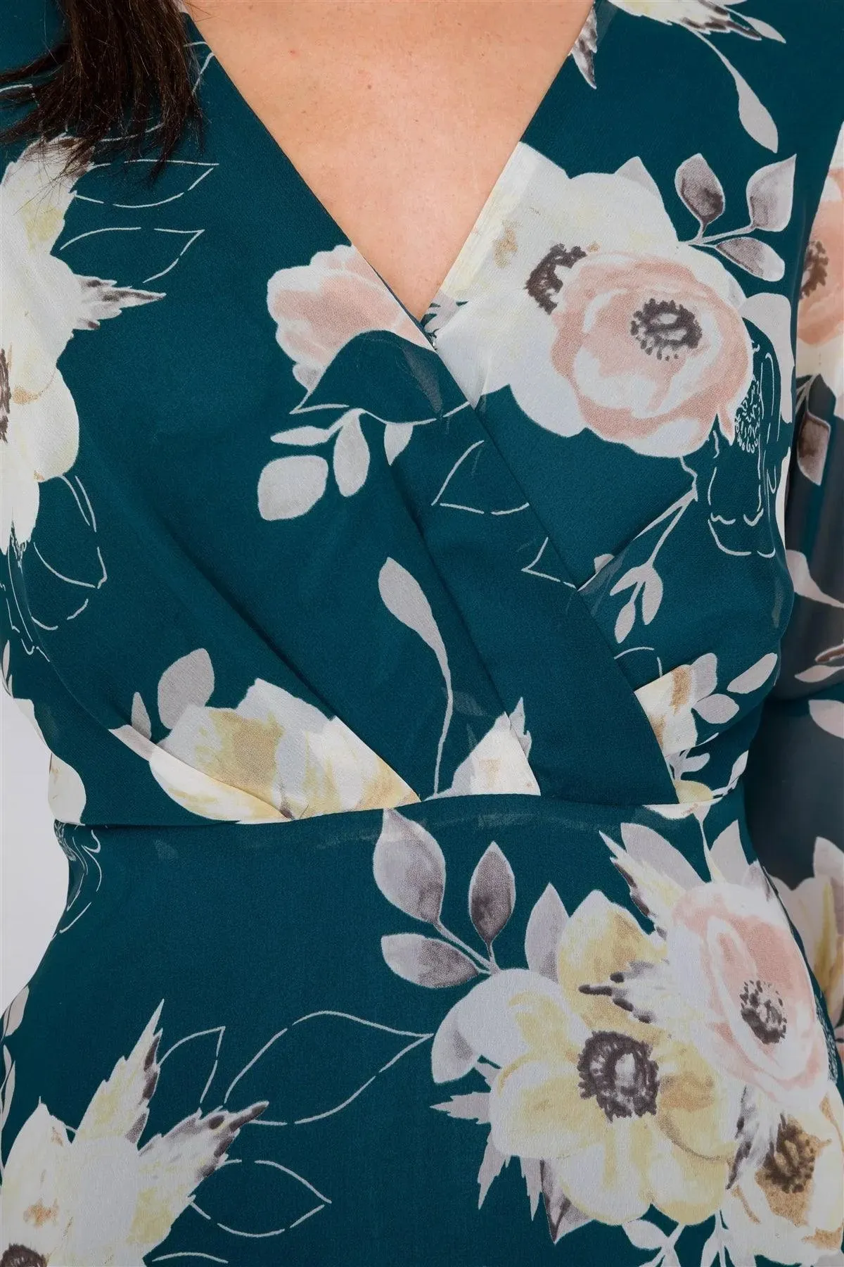 Green Floral Print Bell Sleeve Fit & Flare Mini Dress /2-2-2