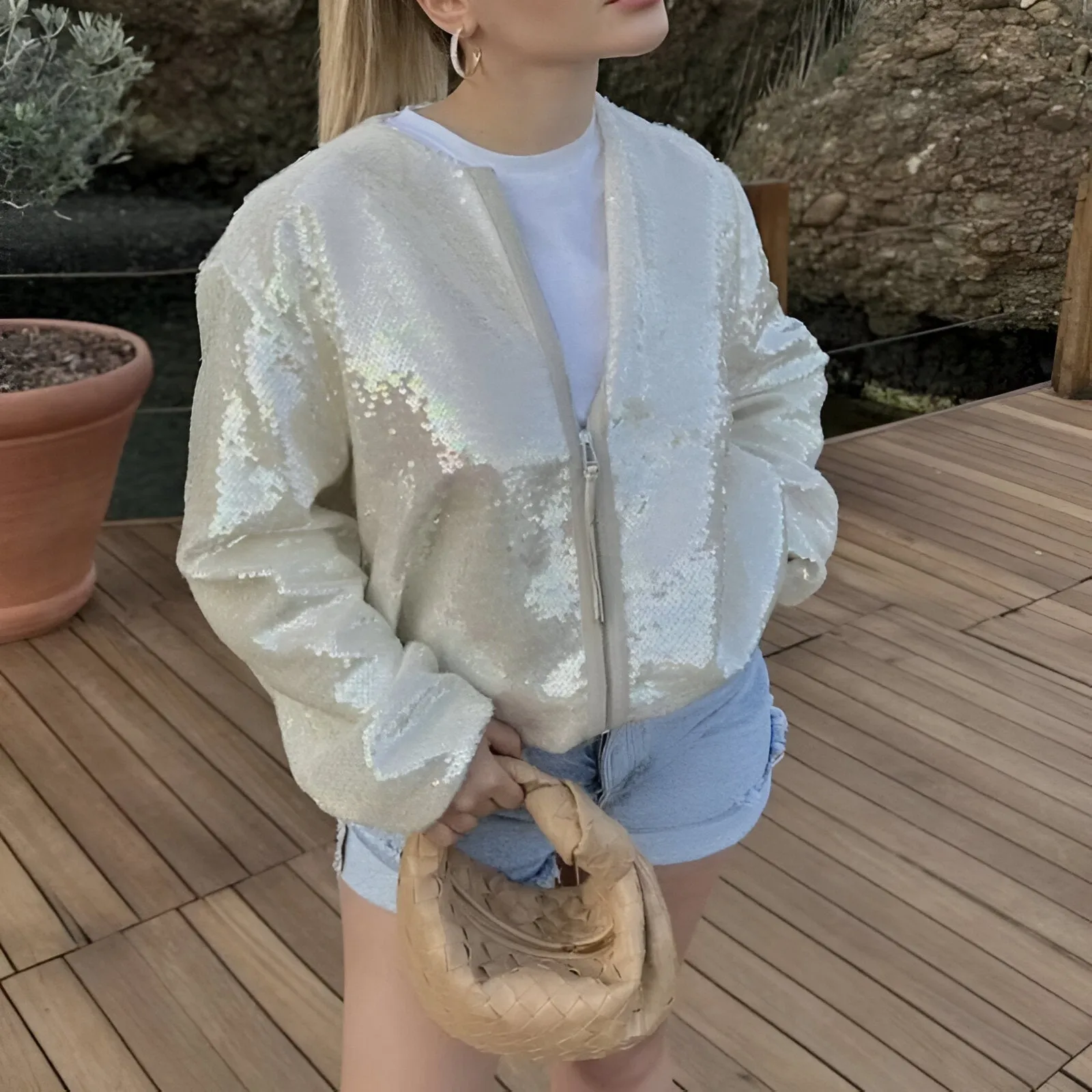 Ivyshape | Chic Sequin Bomber Jacket