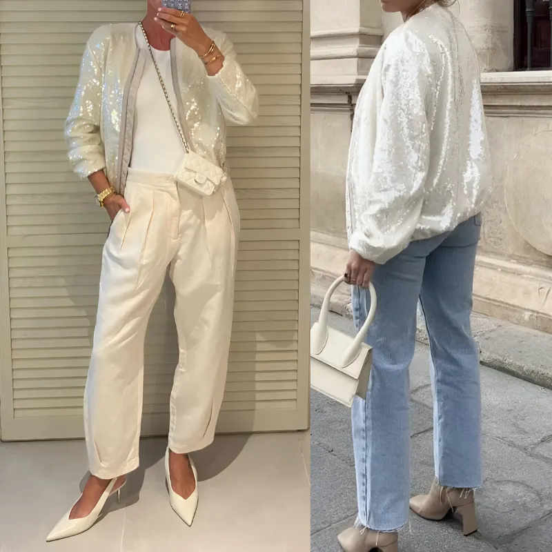 Ivyshape | Chic Sequin Bomber Jacket
