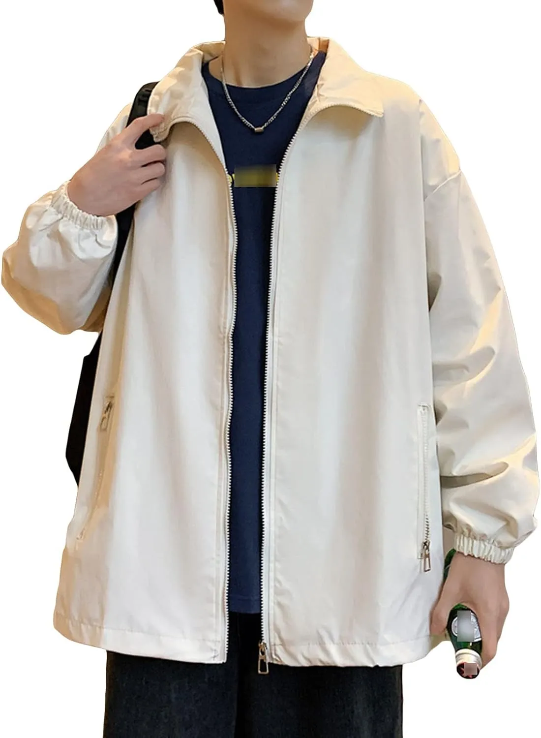 JEShifangjiusu Men’S Lightweight Breathable Windbreaker Windproof Outdoor Running Coat Bomber Jacket Active Coat Outerwear, Light Yellow, 4X-Large