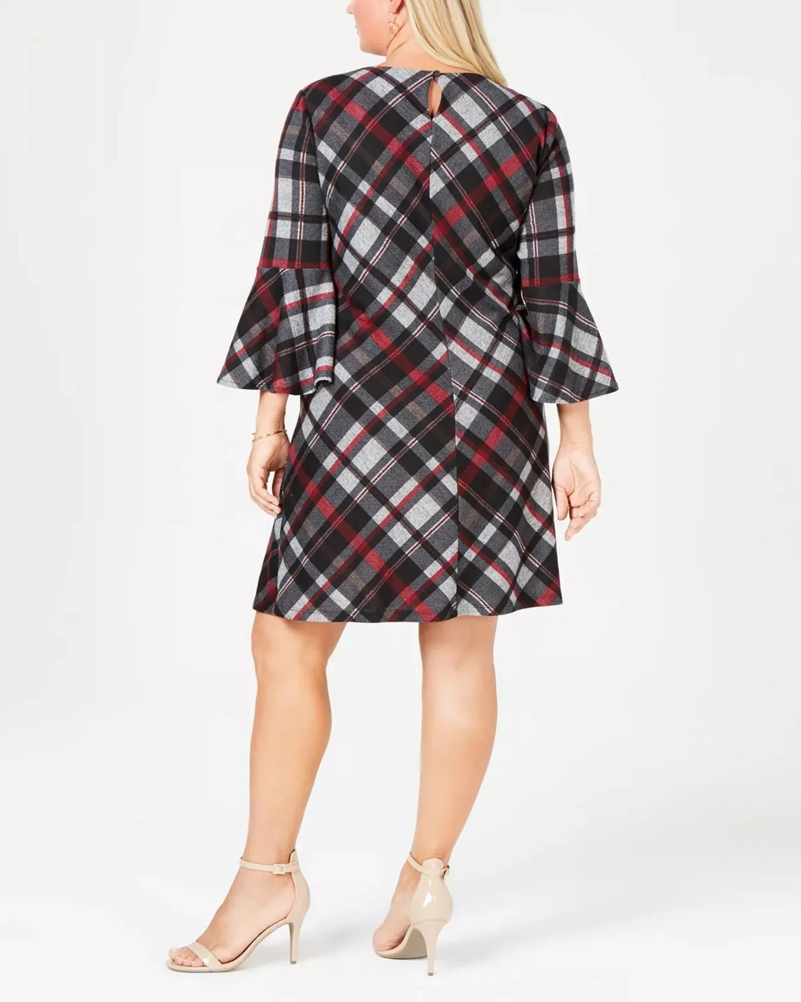 Jessica Howard Women's Plus Size Plaid Bell-Sleeve Dress Charcoal Size 2X | Gray