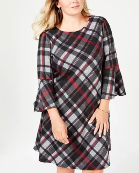 Jessica Howard Women's Plus Size Plaid Bell-Sleeve Dress Charcoal Size 2X | Gray