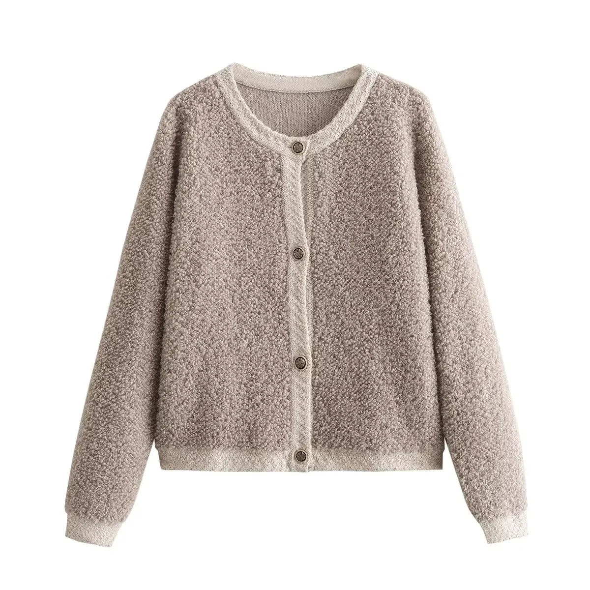 Ladies Chic Round Neck Long Sleeves Knit Jacket B62822
