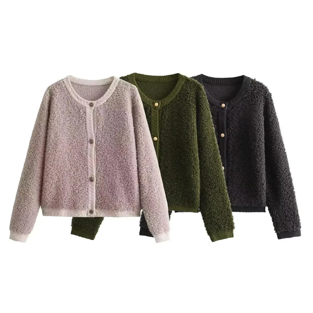 Ladies Chic Round Neck Long Sleeves Knit Jacket B62822