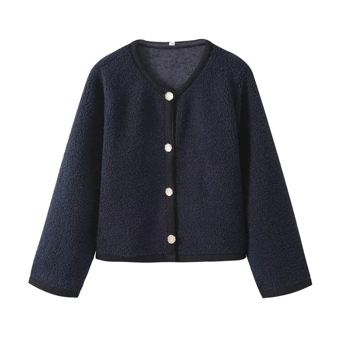 Ladies Chic Round Neck Long Sleeves Knit Jacket B62822