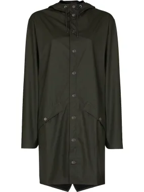 Longer drawstring-hood raincoat