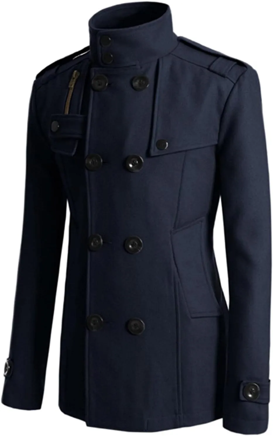 Lu's Chic Men's Long Sleeve Tops Double Breasted Slim Fit Pea Coat Jacket Fashion Outerwear